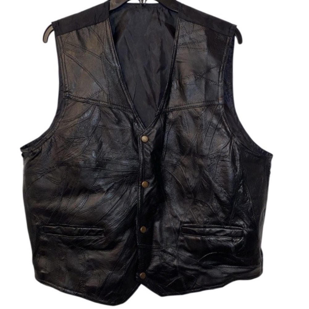 Vintage Black Leather Patchwork Vest XL 1X